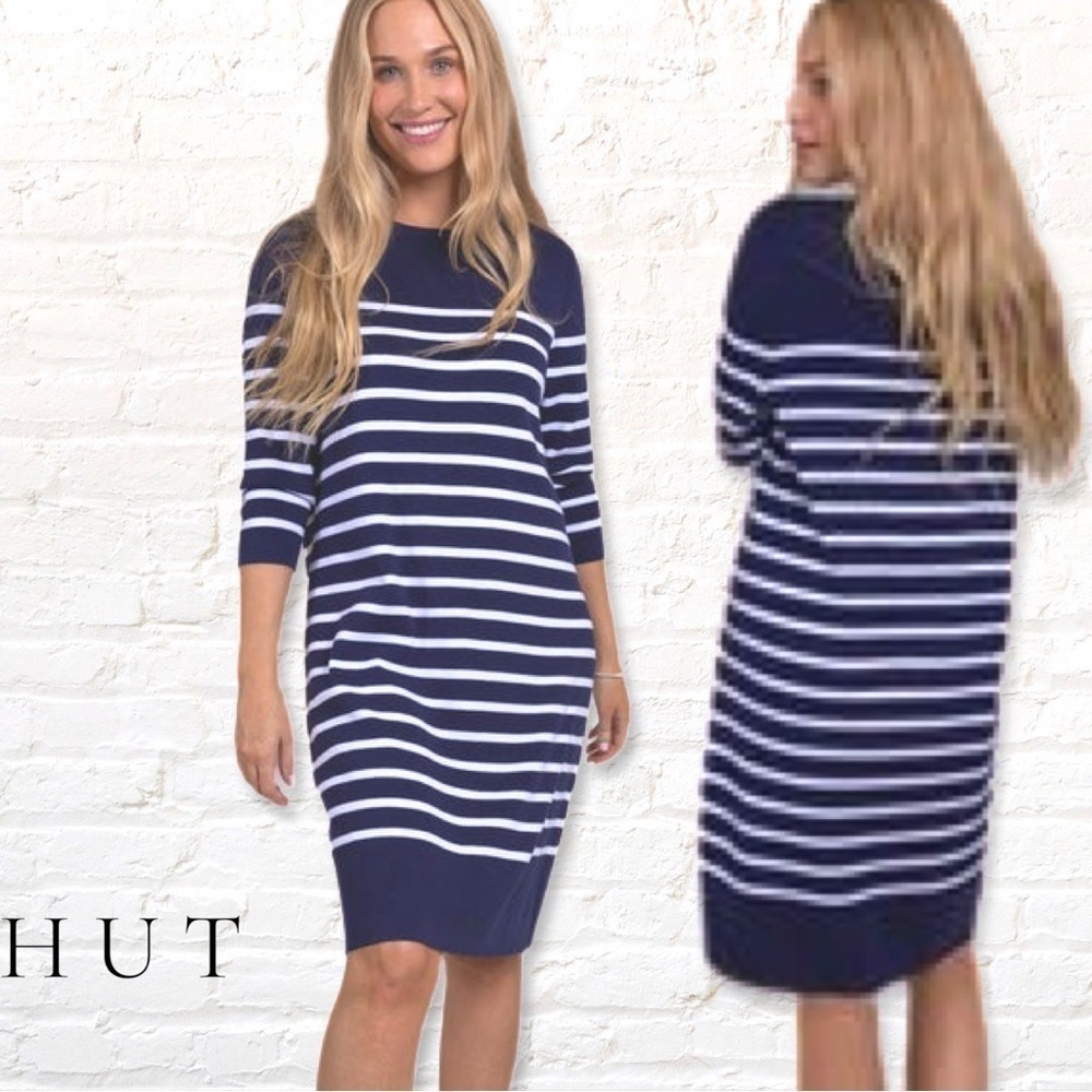 HUT Bianca Navy and White Striped Sweater Dress Size Small NWT